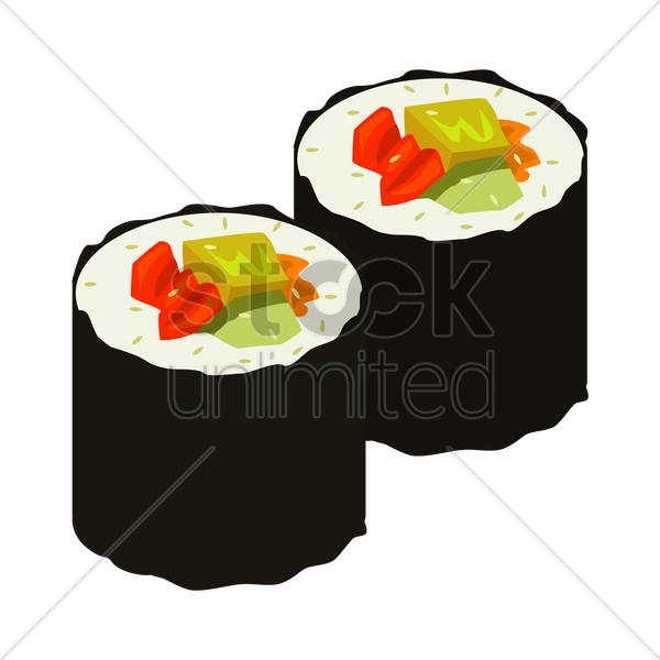 Sushi Roll Vector Clipart Asian Cuisine Sushi California - Sushi Roll Vector (600x600)