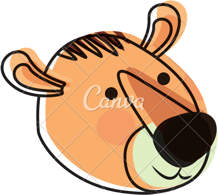 Tiger Cartoon Head In Watercolor Silhouette - Silhouette (800x800)