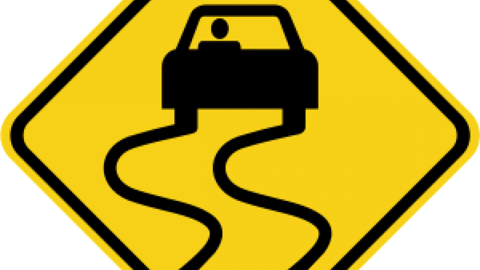 Warm, Windy Weather Making Sask - Slippery When Wet Traffic Sign (980x551)