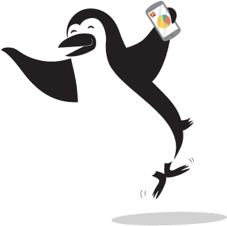 Percy Penguin Jumps For Joy Holding A Phone With The - Percy The Penguin Cibc (499x335)