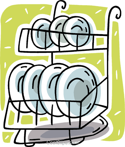 Plate Rack Royalty Free Vector Clip Art Illustration - Cartoon Image Of Dishes (410x480)