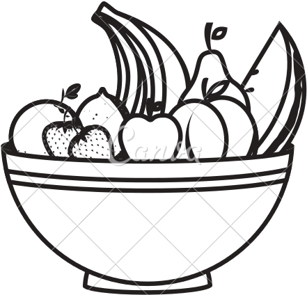 Clip Black And White Stock Cereal Bowl Clipart Black - Fruits In Bowl Clip Art Black And White (550x550)