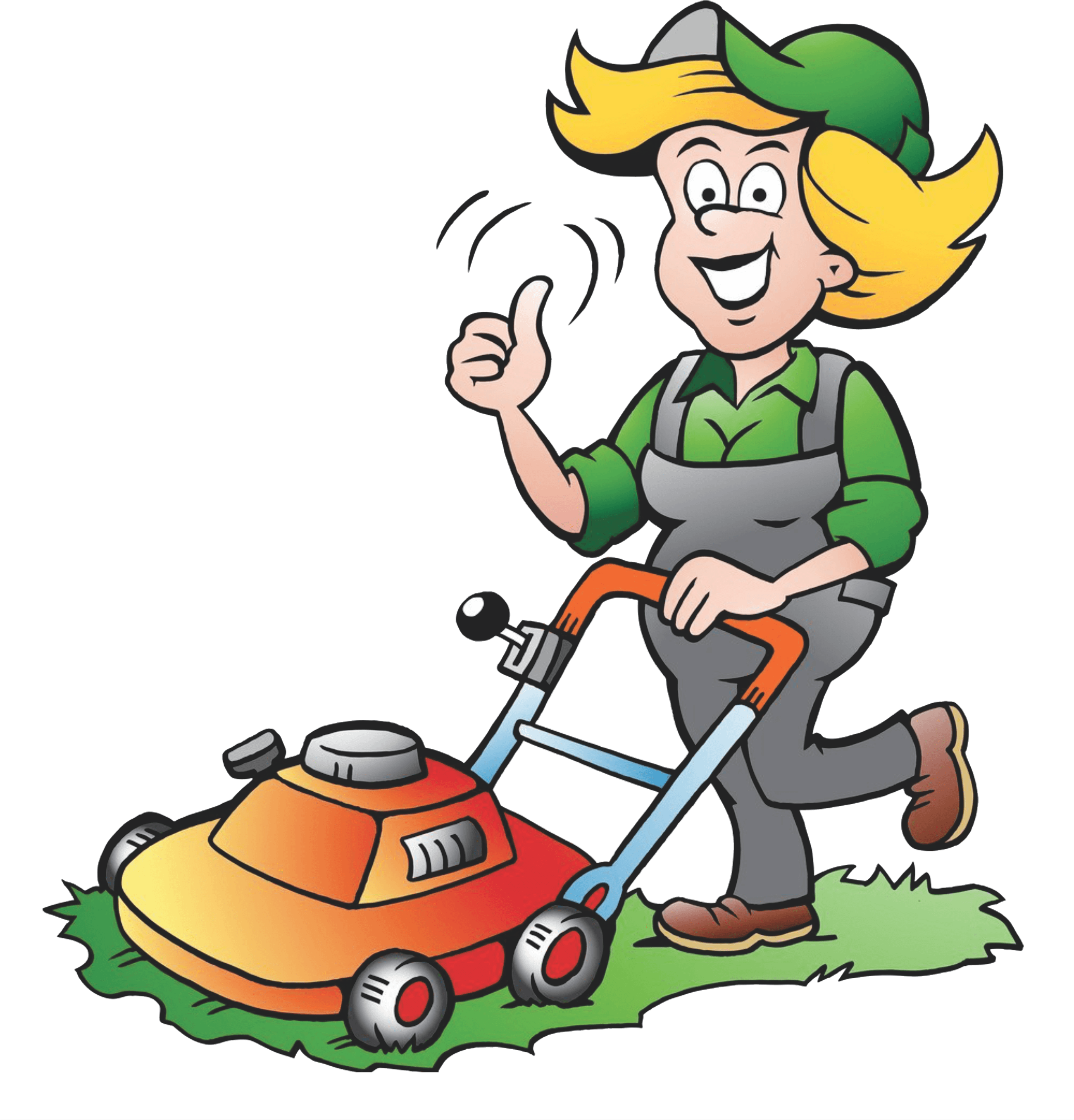 Girl Mowing Lawn Cartoon (2598x2787)
