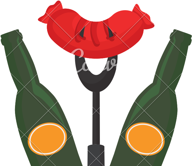 Oktoberfest Beer Bottles And Sausage On Fork - Beer (800x688)