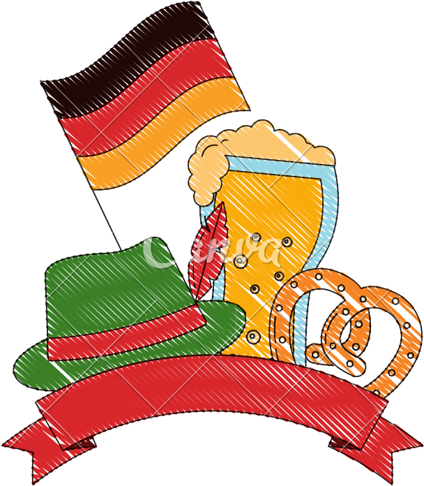 Oktoberfest Beer Pretzel Hat And Flag Germany Emblem - Beer (800x800)