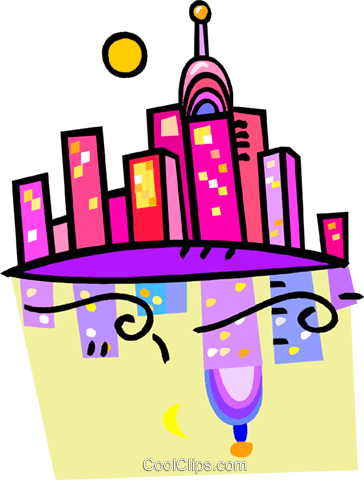 Cityscape Reflecting In The Water Royalty Free Vector - Cityscape Reflecting In The Water Royalty Free Vector (364x480)