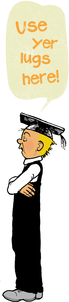 Wullie Says 'use Your Lugs Here' - Oor Wullie Transparent Png (245x1070)