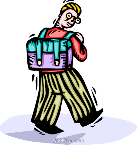 Boy Walking To School With His Knapsack Royalty Free - Clip Art (453x480)