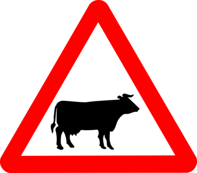 Cattle Traffic Sign Road - Road Signs Deer Crossing (387x340)