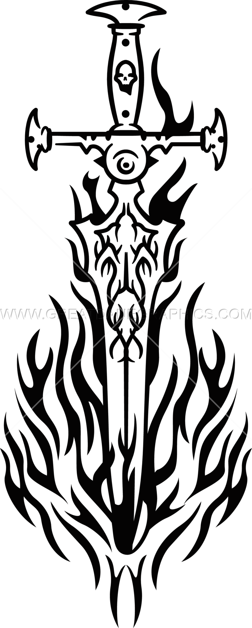 Fire Clipart Sword - Fire Sword Black And White (825x2052)