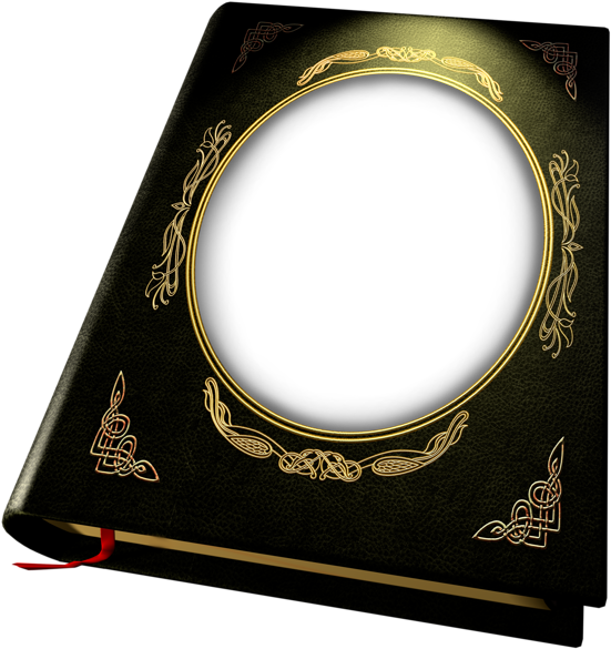 Transparent Black And Gold Book Frame - Moldura Fotos Livro Png (578x600)