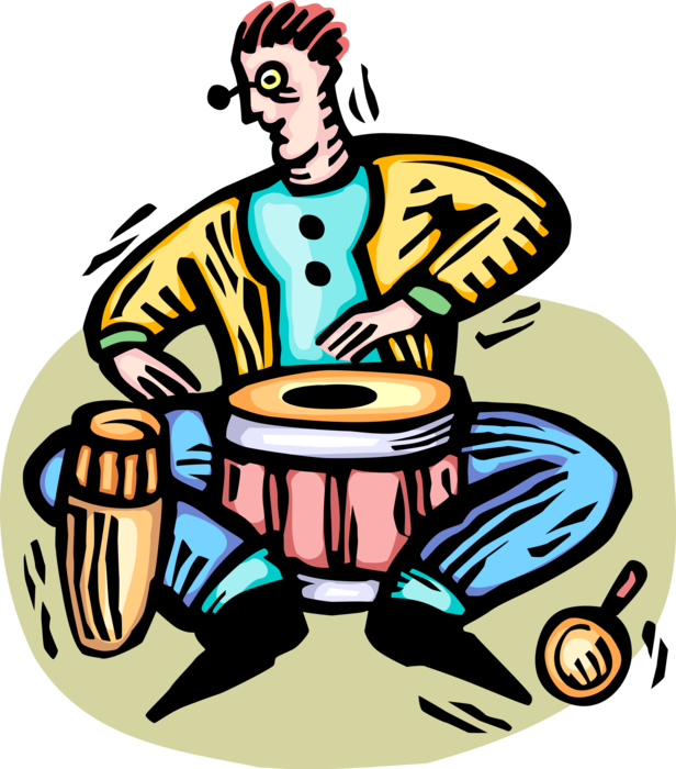 Vector Illustration Of Musician Plays Bongo Drums Musical - Bild (616x700)