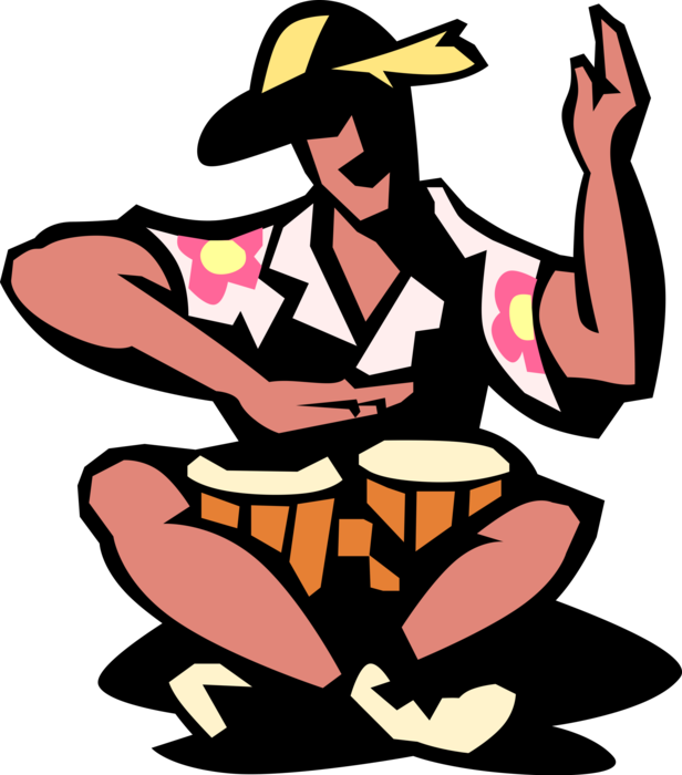 Vector Illustration Of Musician Plays Bongo Drums Percussion - Tocando Bongo Png (616x700)