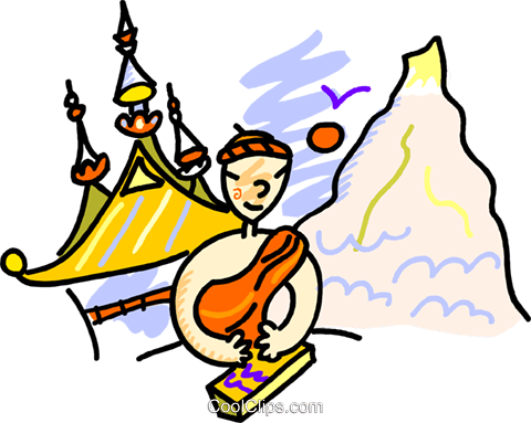 Buddhist Monk Walking Around Temple Royalty Free Vector - Clip Art (480x383)
