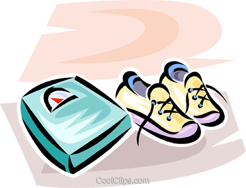 Pair Of Running Shoes Beside The Scale Royalty Free - Illustration (480x368)