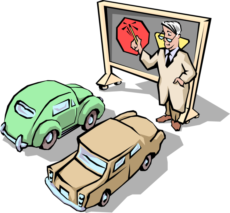 Vector Illustration Of Driver's Ed Driving School Teacher - Traffic School (754x700)