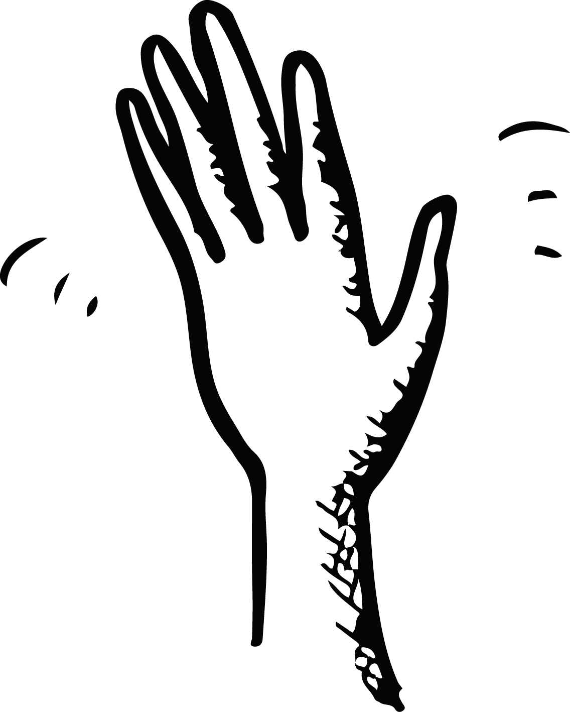 Hand Wave Black And - Drawing Of A Hand Waving (1136x1418)
