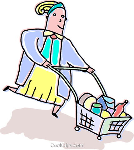 Woman Grocery Shopping Royalty Free Vector Clip Art - Illustration (429x480)