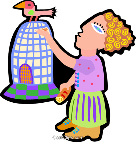 Woman With Bird On Cage Royalty Free Vector Clip Art - Woman With Bird On Cage Royalty Free Vector Clip Art (462x480)