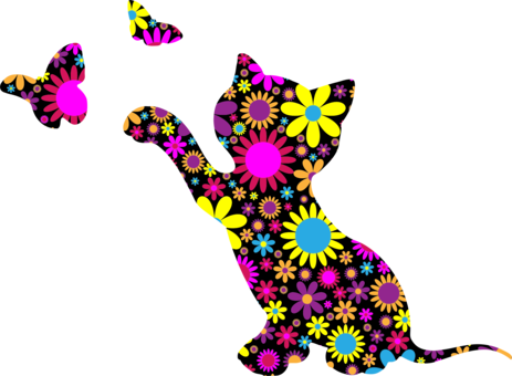 Kitten Cat Butterfly Computer Icons Animal - Kittens And Butterflies Clipart (463x340)