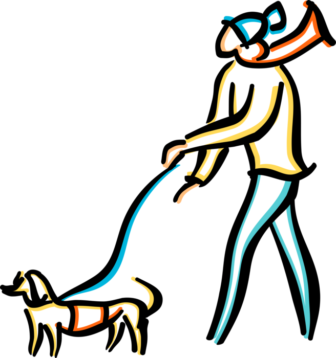 Vector Illustration Of Dog Owner Walks Family Pet Dog - Homem E Cachorro Png (656x700)