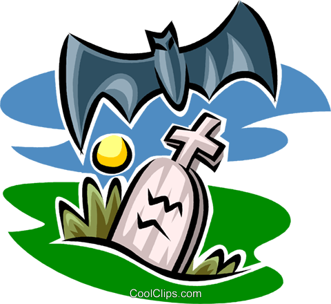 Gravestone And Bat Royalty Free Vector Clip Art Illustration - Button Earrings Bat & Graveyard Halloween Dangle (480x440)