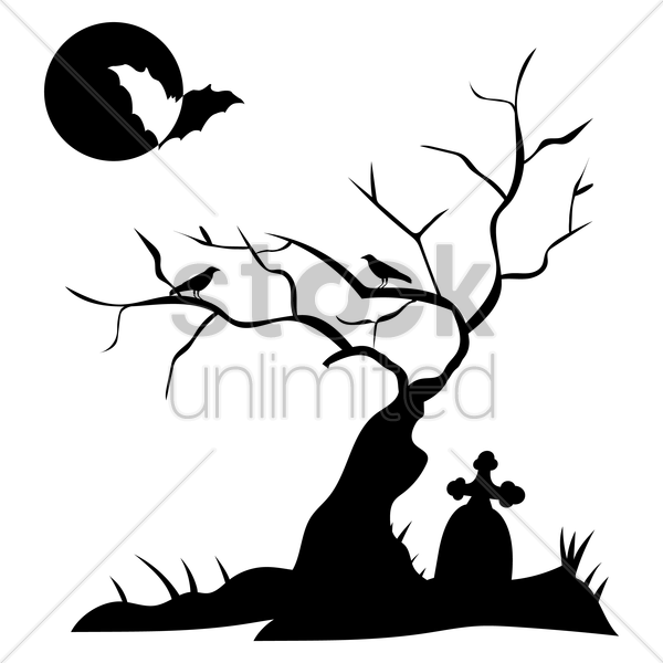 Silhouette Of Grave Clipart Headstone Clip Art - Grave Tree Vector (600x600)