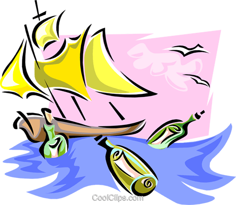 Maritime Sailing Ship And Message Bottles Royalty Free - Maritime Sailing Ship And Message Bottles Royalty Free (480x417)