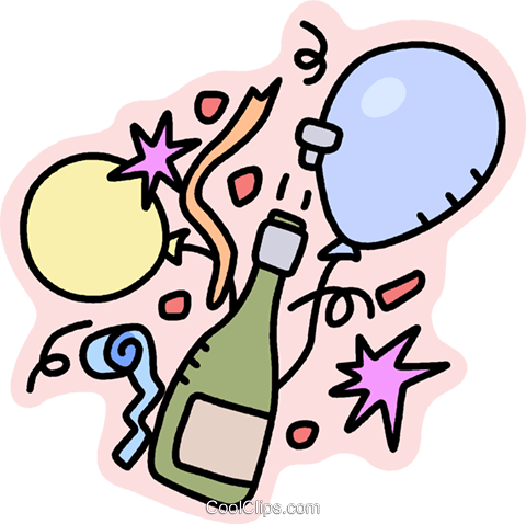 Bottle Of Champagne With Balloons Royalty Free Vector - Party Time Have Fun (480x478)