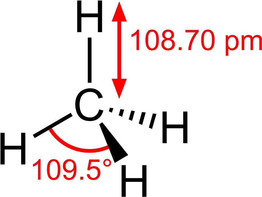 Stereo, Skeletal Formula Of Methane With Some Measurements - Structure Of Methane (1000x750)
