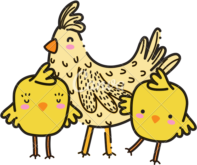 Color Hen With Chicks Farm Bird Animals - Illustration (800x800)