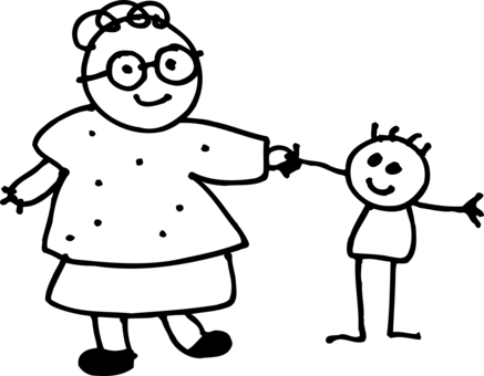 Mother Child Drawing Black And White Father - Mom Outline (437x340)