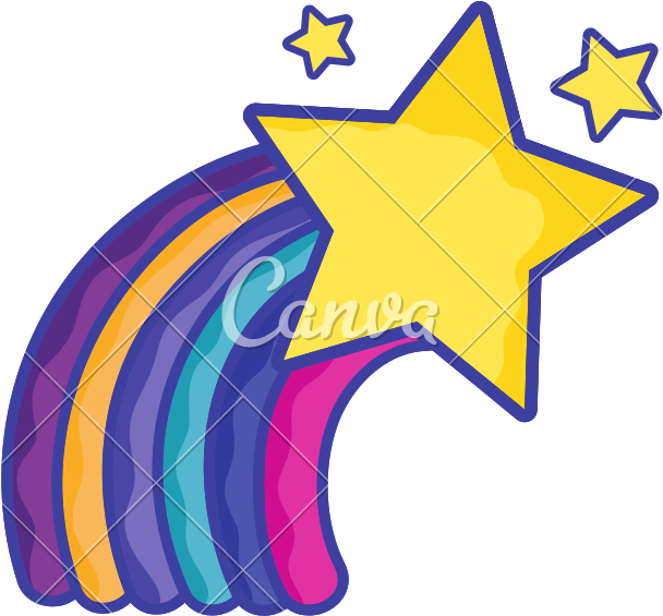 Bright Rainbow In The Sky With Stars Design - Vector Graphics (800x800)