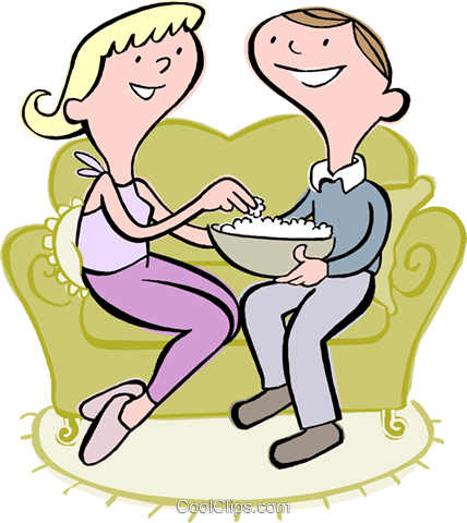 Couple Eating Popcorn Royalty Free Vector Clip Art - Cartoon (428x480)