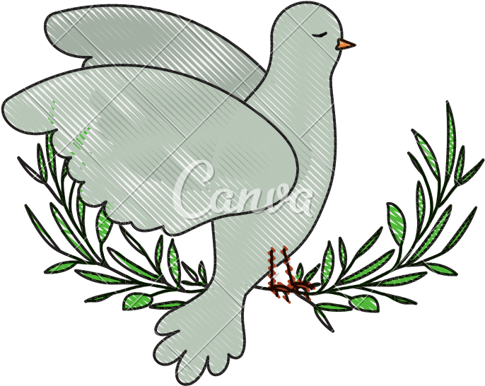Pigeon Peace Symbol Side View In Olive Branch On Color - Clip Art (800x800)
