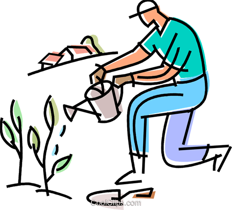 Gardener Watering His Plants Royalty Free Vector Clip - Garden Clip Art (480x434)