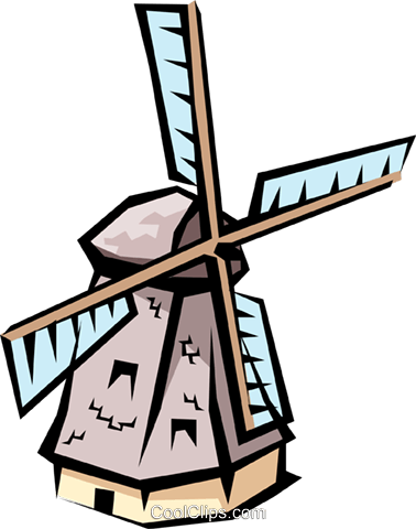 Windmills Royalty Free Vector Clip Art Illustration - Mulini A Vento Nel Medioevo (378x480)