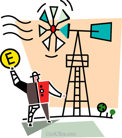Man With A Windmill Royalty Free Vector Clip Art Illustration - Clip Art (425x480)