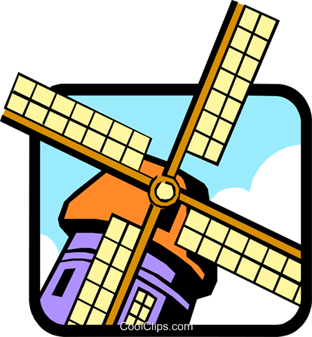 Dutch Windmill Royalty Free Vector Clip Art Illustration - Kinderdijk (445x480)