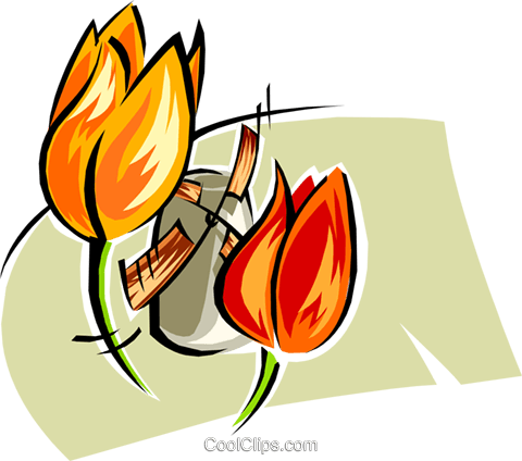 Tulips And Windmill Royalty Free Vector Clip Art Illustration - Tulips And Windmill Royalty Free Vector Clip Art Illustration (480x424)