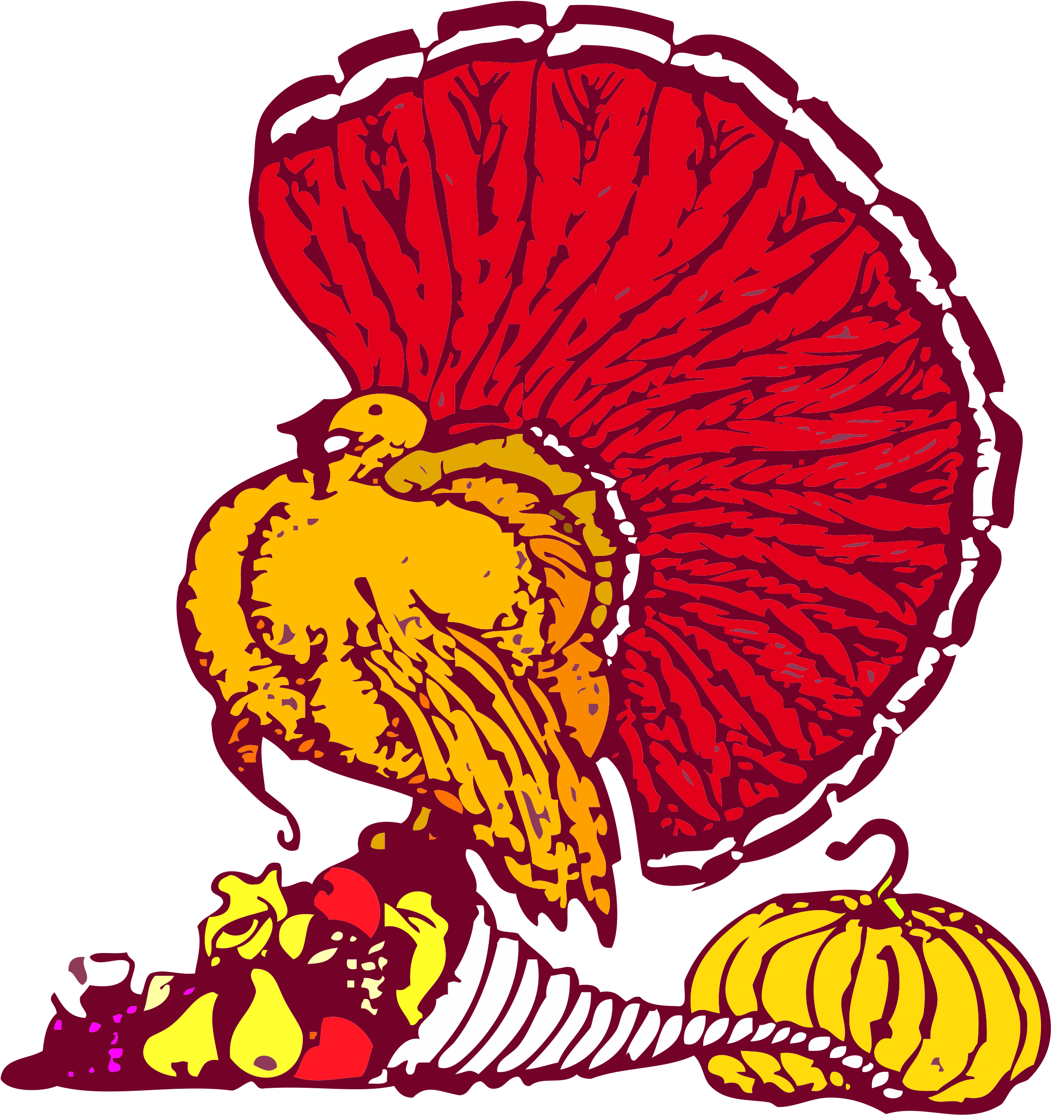 Thanksgiving Turkey And Harvest - Thanksgiving Turkey Cornucopia Shower Curtain (2400x2400)