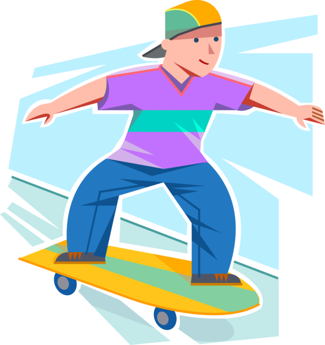 Vector Illustration Of Young Adolescent Skateboarder - Skateboarding (658x700)