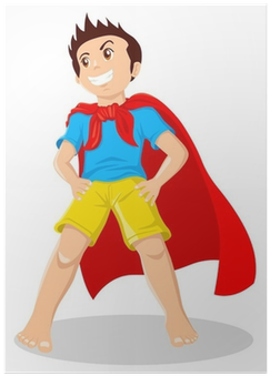Cartoon Illustration Of A Kid Playing A Superhero Poster - Niño Superheroe Animado (400x400)