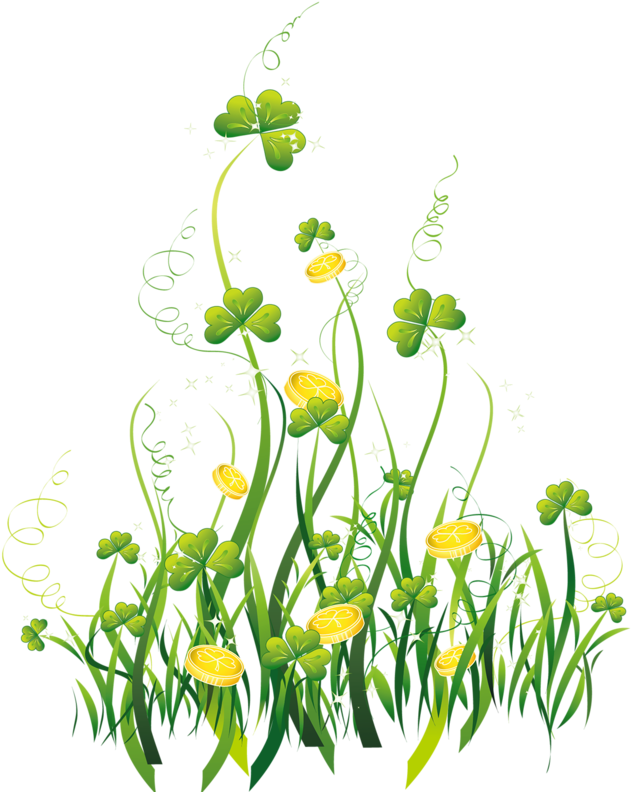 St Patrick Shamrocks With Gold Coins Decor Png Clipart - Shamrocks With Coins Pngs (644x800)