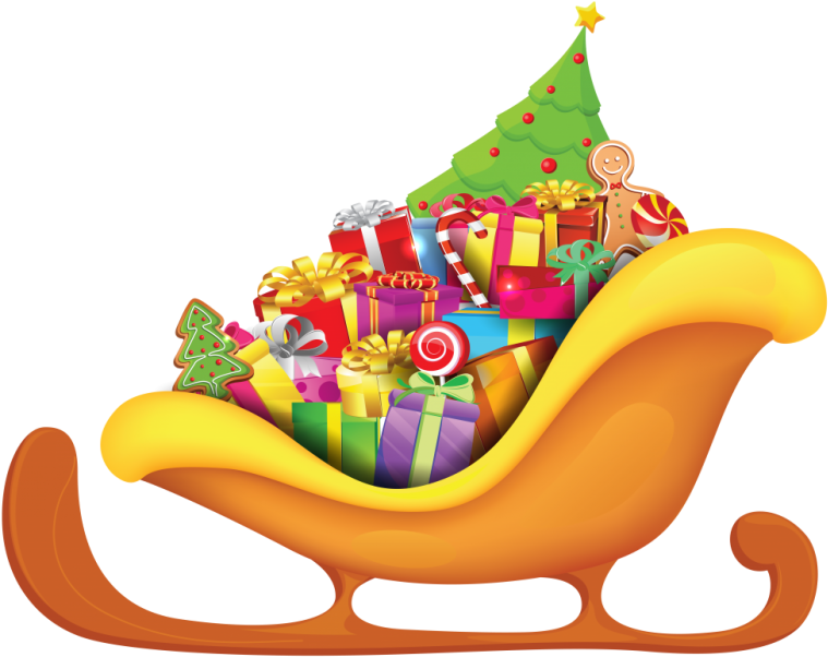 Christmas Sleigh Clipart - Сани Деда Мороза Png (768x602)