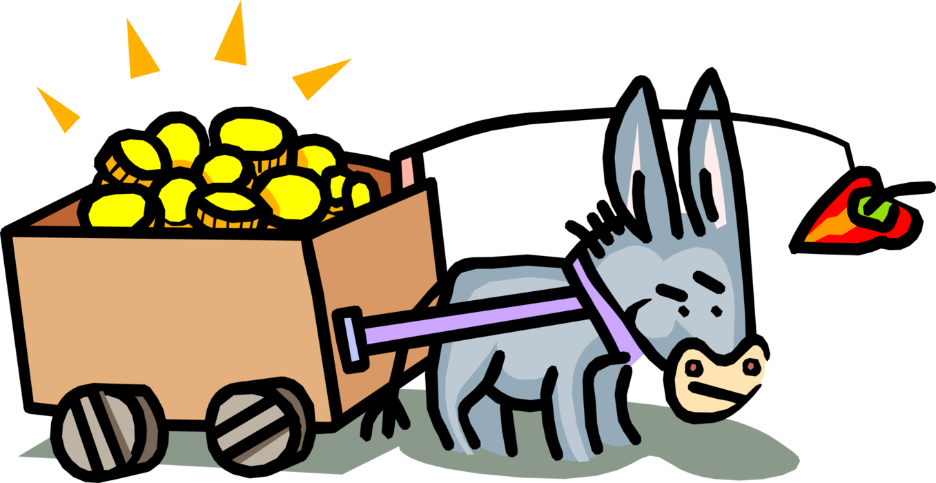 Vector Illustration Of Donkey And Cart Being Led By - Carotte Pour Faire Avancer L Ane (1356x700)