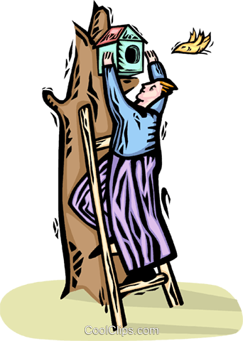 Man Putting Up A Birdhouse Royalty Free Vector Clip - Cartoon (342x480)