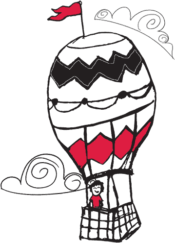 A Drawing Of A Child In A Hot Hair Balloon - Drawing (375x500)