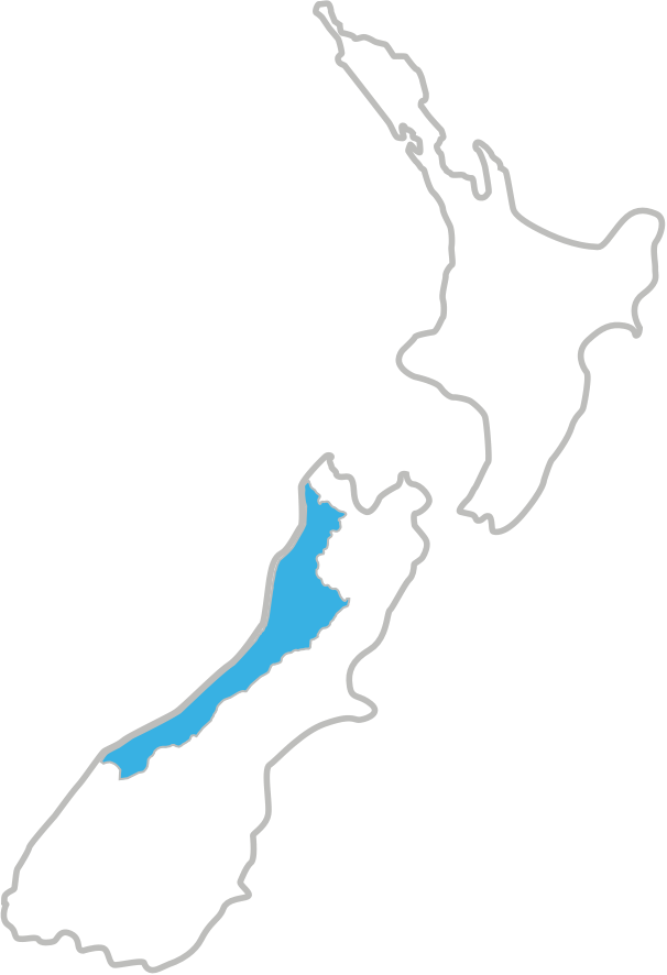 Outline Of New Zealand With The West Coast Region Coloured - West Coast New Zealand Map (606x886)