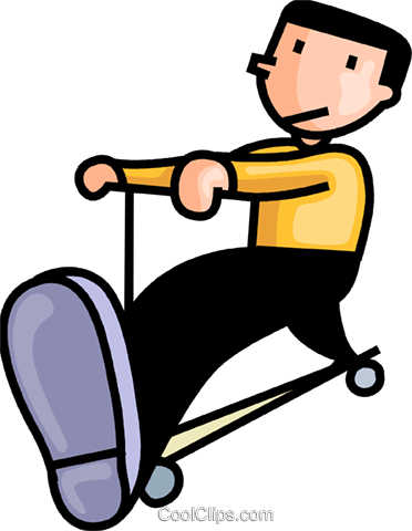 Boy On His Scooter Royalty Free Vector Clip Art Illustration - Boy On His Scooter Royalty Free Vector Clip Art Illustration (372x480)